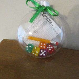 Yahtzee Ornament with Dice and Ribbon